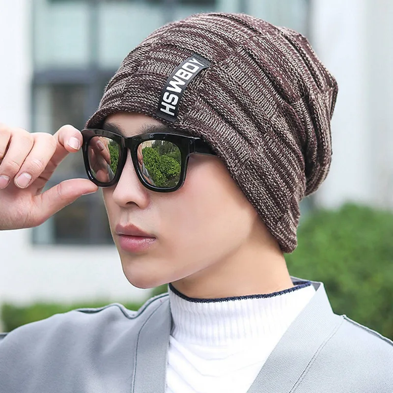 

Korean Letter Label Grid Knitted Cap Autumn Winter Warm Brand Skullies Beanies Hats Dropshipping In Stock