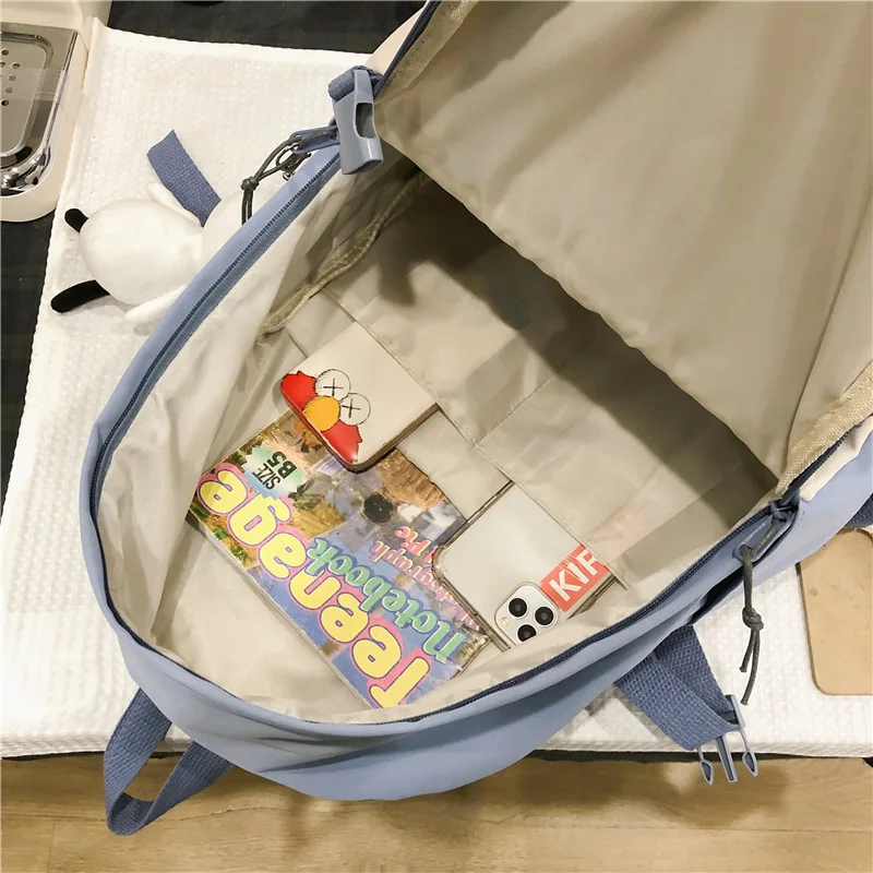 

DCIMOR New Panelled Nylon Women Backpack Female Letter Embroidery Insert Buckle Book Bag College Girls Multiple Pocket Schoolbag