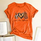 Футболка женская с принтом тыквы Peace Love, Хэллоуин, летняя футболка с графическим принтом, эстетический Топ для подростков, рубашка с коротким рукавом в стиле Харадзюку