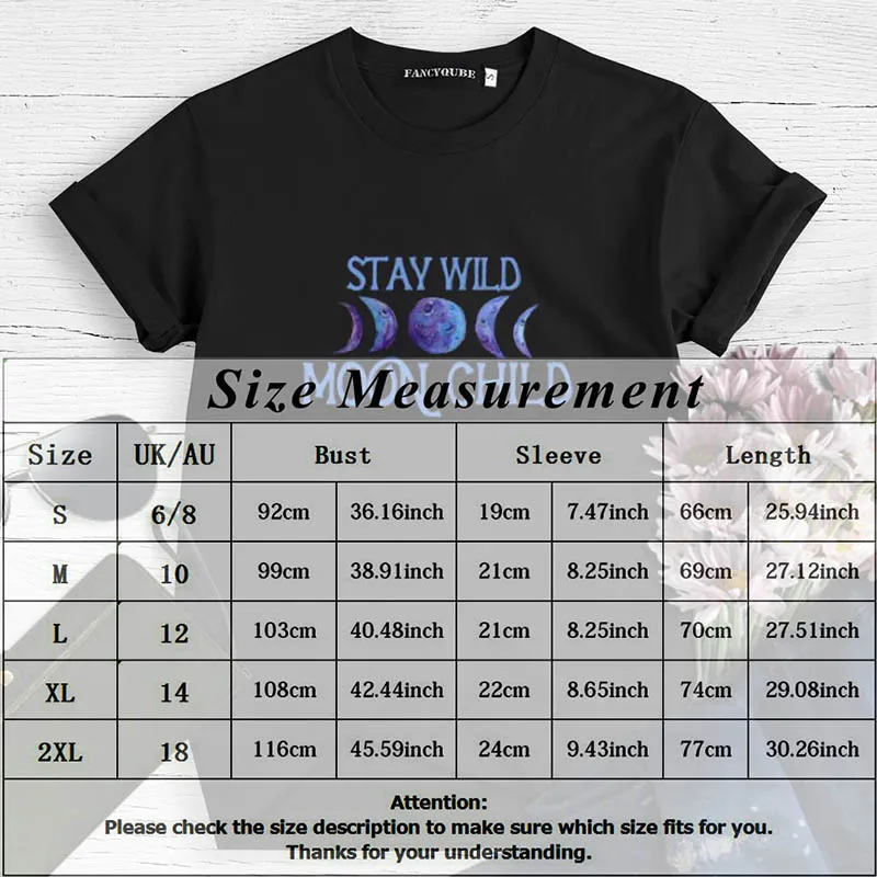 Gothic Women's Tshirt STAY WILD MOON CHILD Print T-shirts Female Short Sleeve Tees camiseta de las mujeres