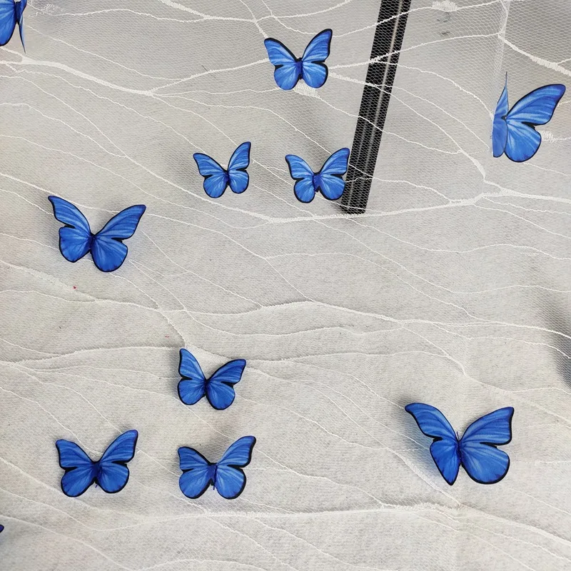 Кружевная Тюлевая ткань яркая 3D сетчатая с бабочками для цветочного платья