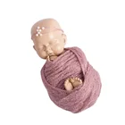 Реквизит для фотосъемки новорожденных, оболочка, аксессуары для фотосъемки новорожденных, однотонное кружевное мягкое эластичное одеяло для малышей с головным убором 40x150 см