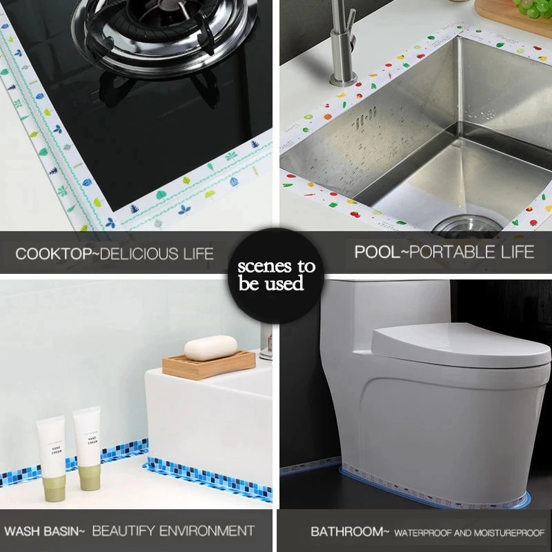 

1PC Bathroom Shower Sink Bath Waterproof Silicone Tape PVC Nano Mildew Sealing Strip Wall Stickers for Kitchen Stove Toilet Gap