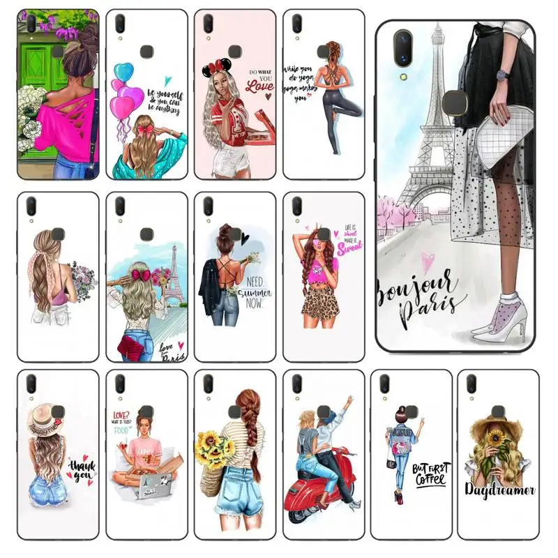 

YNDFCNB VOGUE Christmas Princess Girl Female boss coffee Phone Case for vivo Y91C Y11 17 19 53 81 31 91 for Oppo a9 2020