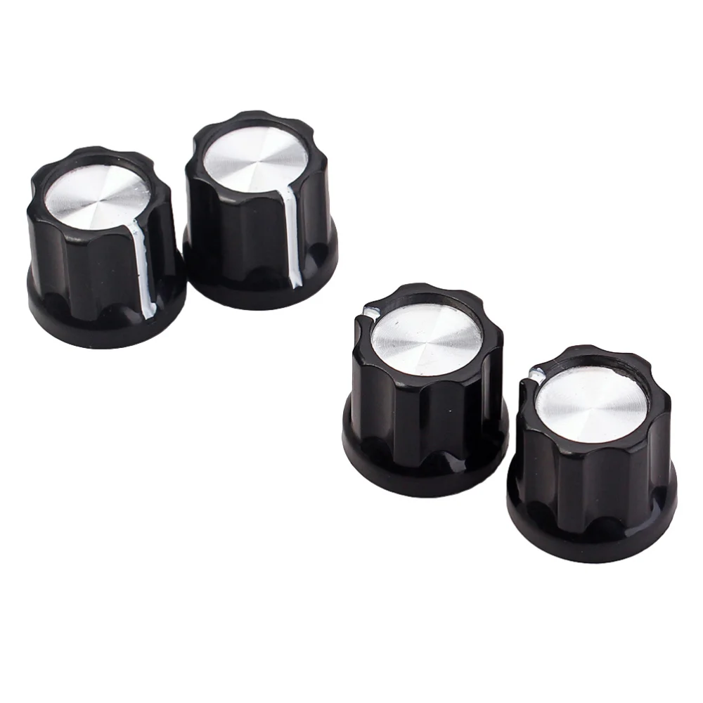 

4pcs Black Cap Silver Guitar Bass Amp Knob Buttons D-type Shaft Pot Knobs (Black)