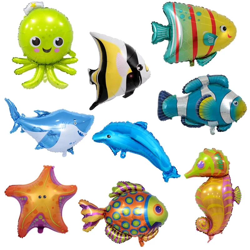 

5pcs 25*45cm Fish Animal Balloons Birthday Party Shark lobster octopus ClownFish Air Balaos Sea Theme Party Birthday Decor