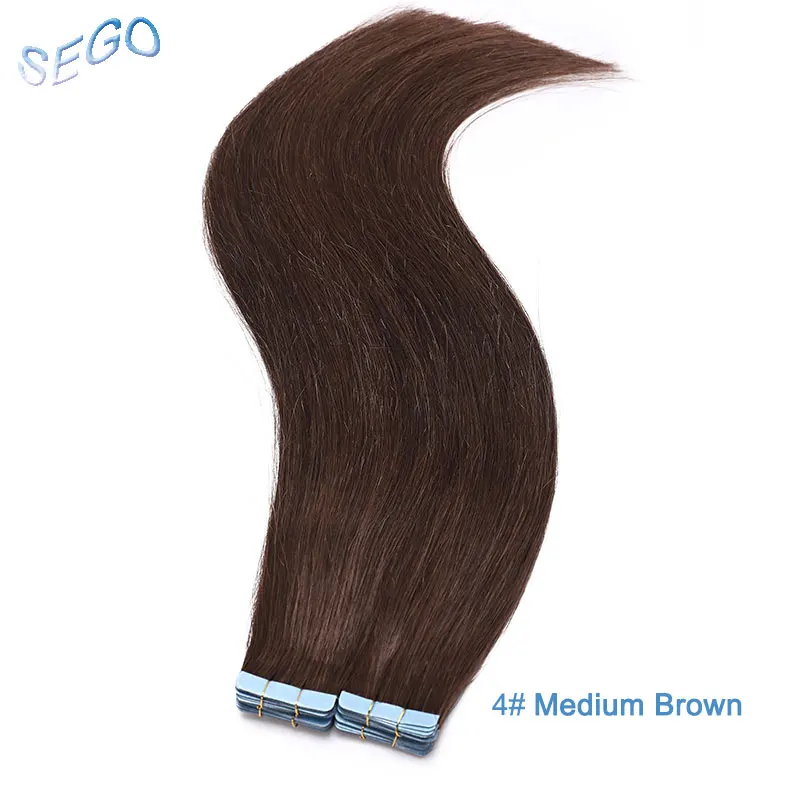 SEGO, 1"-24", 3 г/шт., натуральные человеческие волосы, лента для наращивания, клейкая, бесшовная, не Реми, кожа, уток, лента для наращивания волос, 20 шт