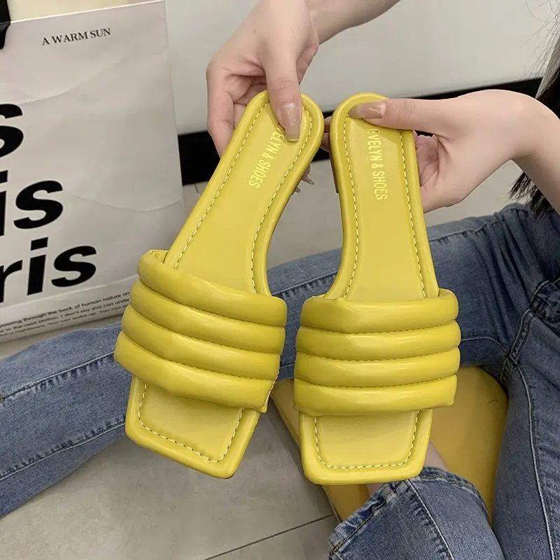 

Fashion Casual Weave PU Leather Women's Slippers Summer Outdoor Shoes for Woman White Slides 2021 Female Slippers Flip Flops