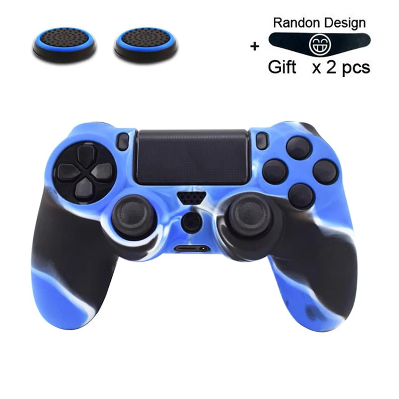Мягкий гибкий силиконовый чехол, защитный чехол для Playstation 4 PS4 Pro Slim, светодиодный светильник, наклейка, 2 шт., ручка+ светодиодный чехол - Цвет: guise blue