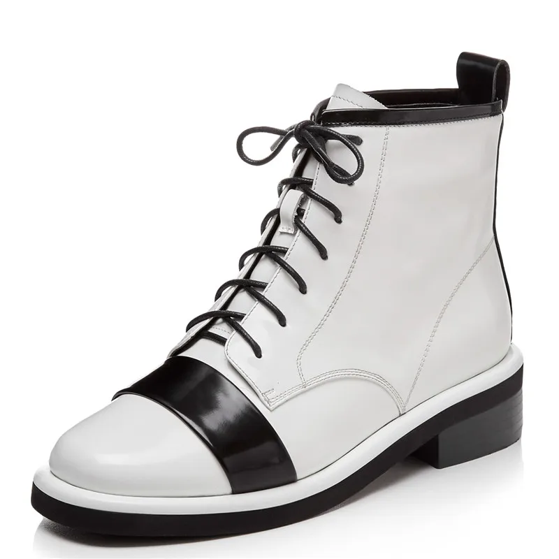 

Women Genuine Leather Lace-up Ankle Boots Casual Flat High Quality Matin booties Heel botas feminina Zapatillas mujer