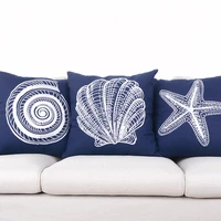 modern embroidered blue ocean cushion cover home decor sofa throw pillowcase square waist pillow shell starfish conch printed