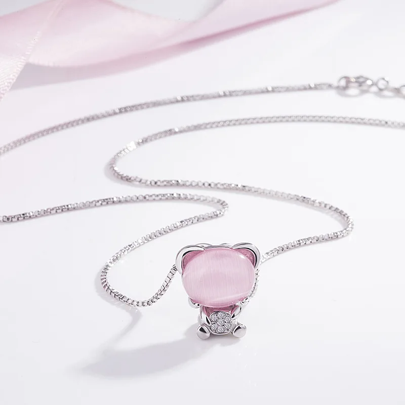 Натуральный розовый нефритовый Агат милый медвежонок подвеска из серебра 925