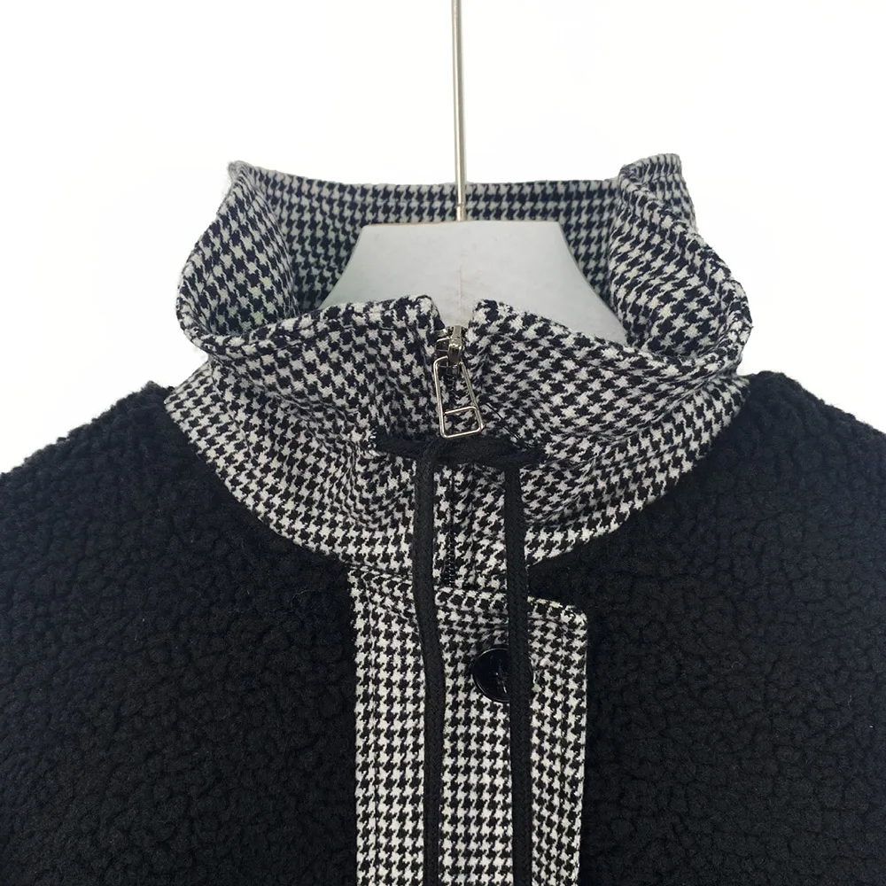 Корейские женские зимние куртки топы 2020 из овечьей шерсти черные Лоскутные на