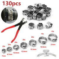 130pcs single ear stepless hose clamps 1pc hose clip clamp pliers 7 21mm 304 stainless steel hose clamps cinch clamp rings