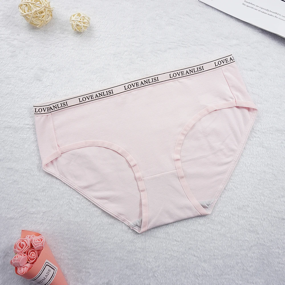 

3 Pcs Lot IXueJie Cotten Panties Lingerie Femme Women Underwear Pink Panty Letter Edge Solid Color Ladies Briefs Mid-Rise Cute