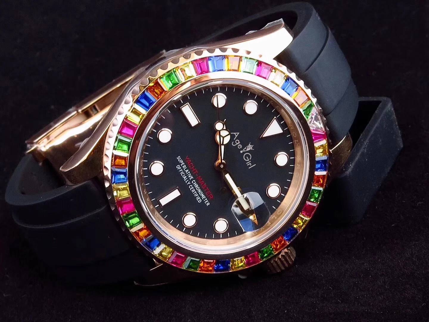 

Classic New Men Automatic Mechanical Watch Black Blue Rubber Rainbow Diamonds Rose Gold Stainless Steel Sapphire Waterproof