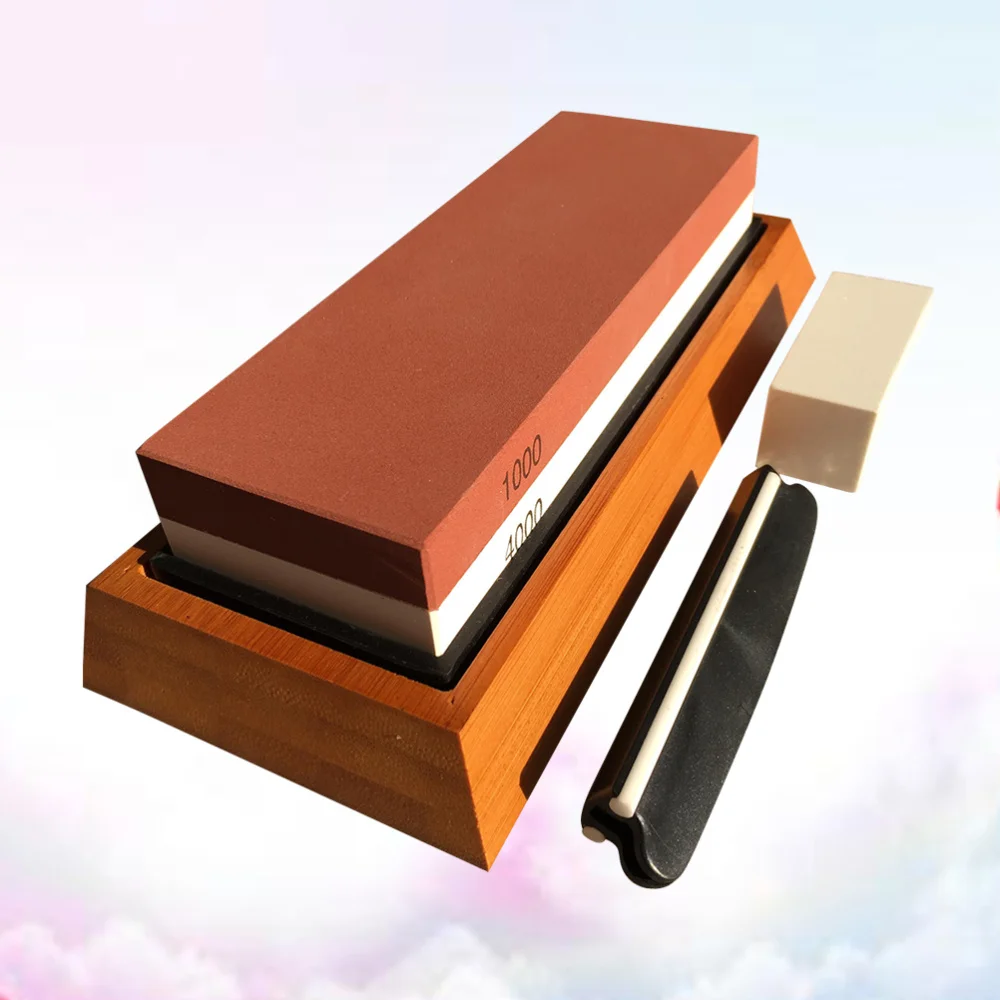 

1 Set Assorted Sharpening Tools Wooden Base Grindstone Double-side Sharpening Stones Kitchen Supplies