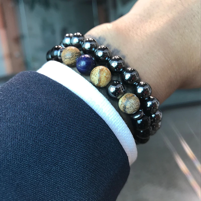 Браслет мужской из натурального камня Модный бриллиантовый браслет 8 мм с