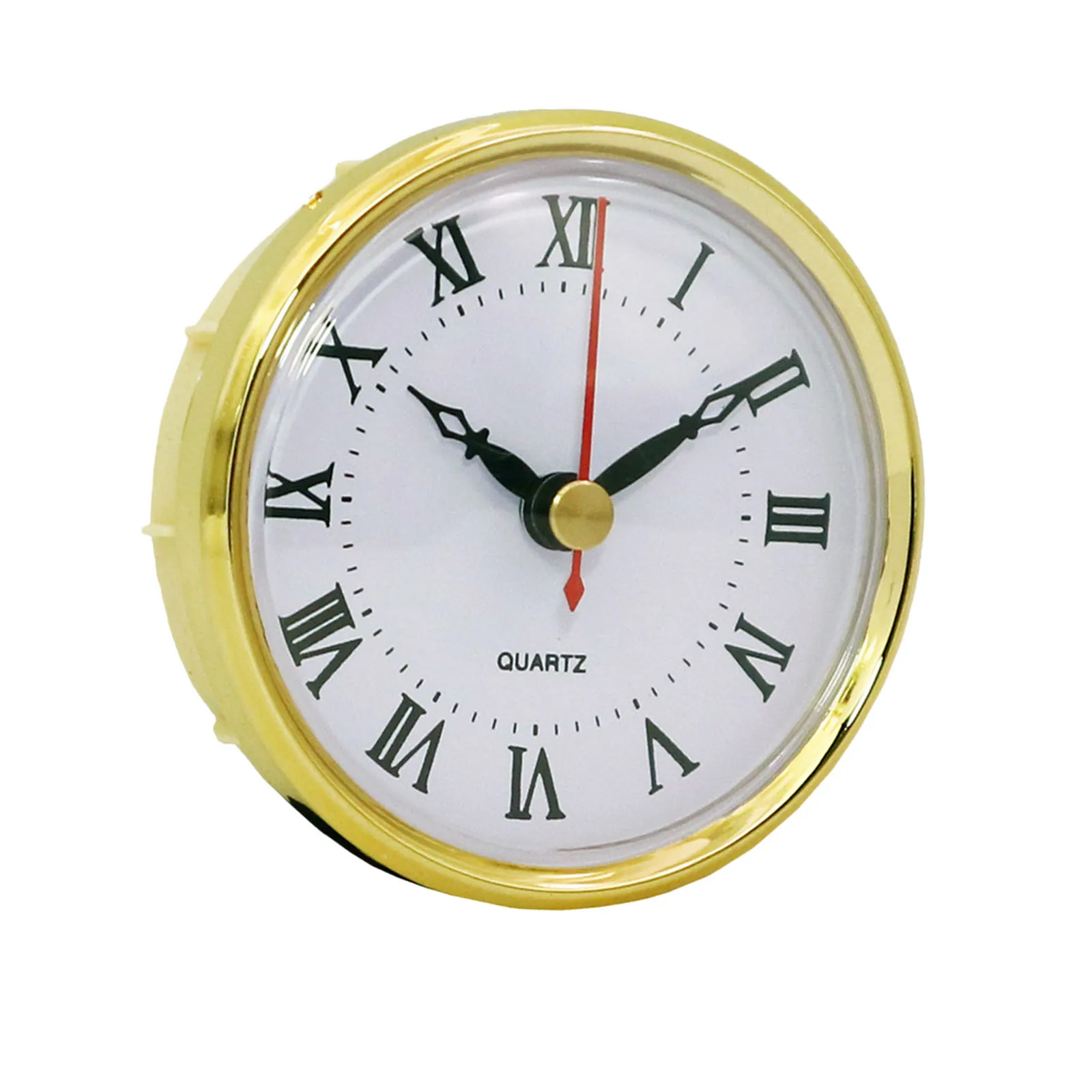 

Clock Insert 80mm Round Quartz Clock Gold Tone Bezel Roman Numerals