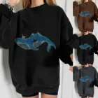 Женские пуловеры с принтом Кита, женские свитшоты с графическим рисунком, Свитшот оверсайз с морскими животными, уличная одежда с круглым вырезом, топы, женская одежда