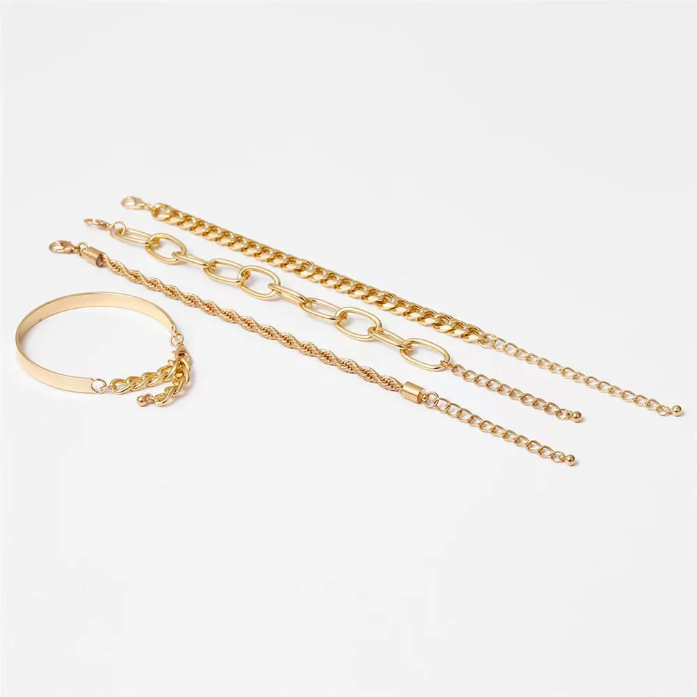 

The new tide of golden bracelet smooth mix twist bracelet contracted thread exaggerated hip hop four suit bracelet