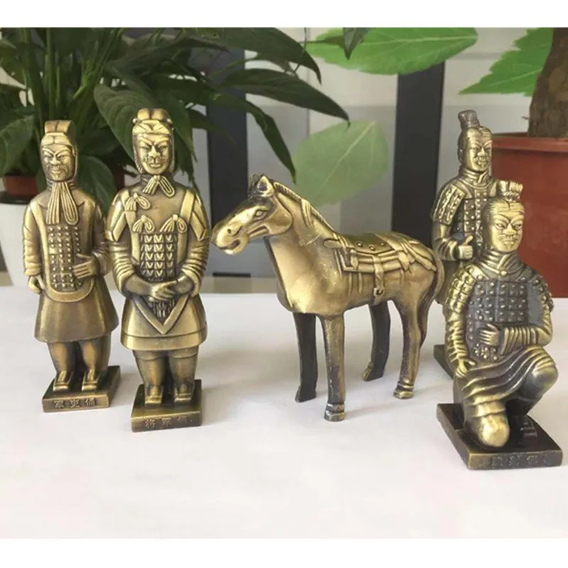 

5 PCS/SET CHINA ARCHAIZE TERRA COTTA WARRIORS SOLDIER BRONZE CRAFTS STATUE HOME DECORATION CHINESE CHARACTERISTICS GIFT R4292