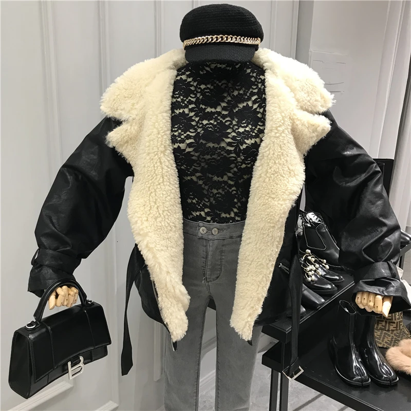 Новинка 2021 зимнее пальто из искусственной овчины женская черная теплая