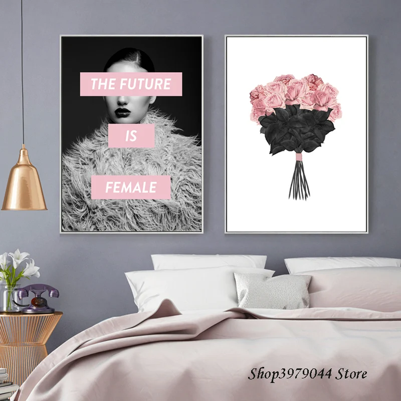 Скандинавский плакат перо красота Холст Плакаты и принты розовый цветок