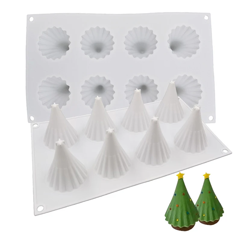 

1PC 8 Cavity Christmas Tree Shaped Silicone Cake Mold Cookies 3D Baking Tools