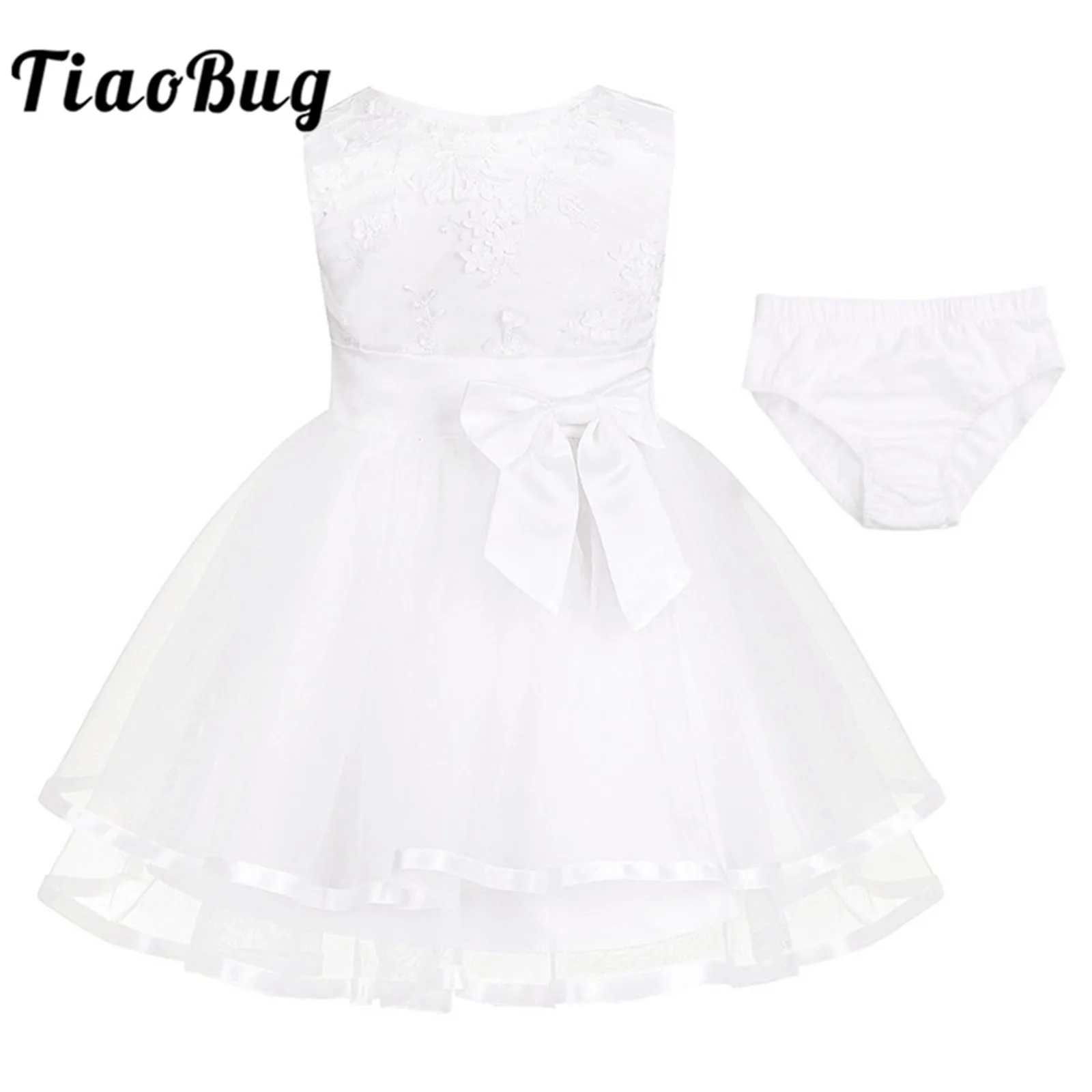 

Infant Baby Girls Dress Embroidered Christening Baptism Gowns Princess Flower Girl Dress with Bloomers Toddlers Pageant Dress