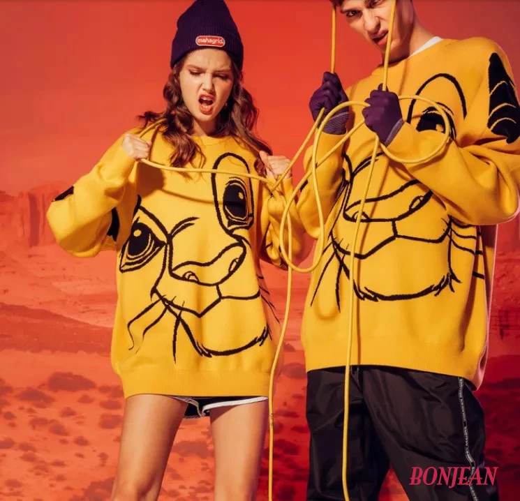 Женское платье-свитер большого размера 2020 желтая водолазка с принтом Король Лев