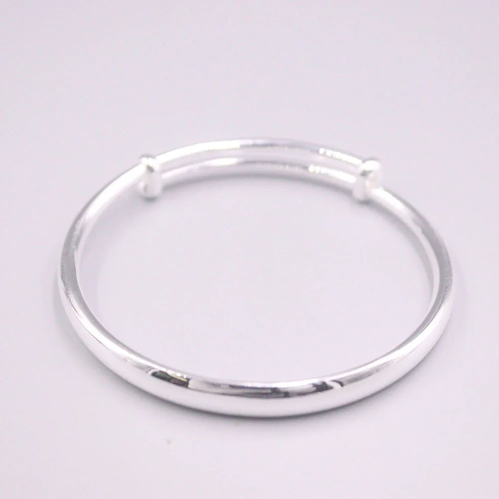 

Fine Pure S999 Sterling Silver Bangle Women 6.5mmW Smooth Bead Bracelet 55-60mm 26-28g