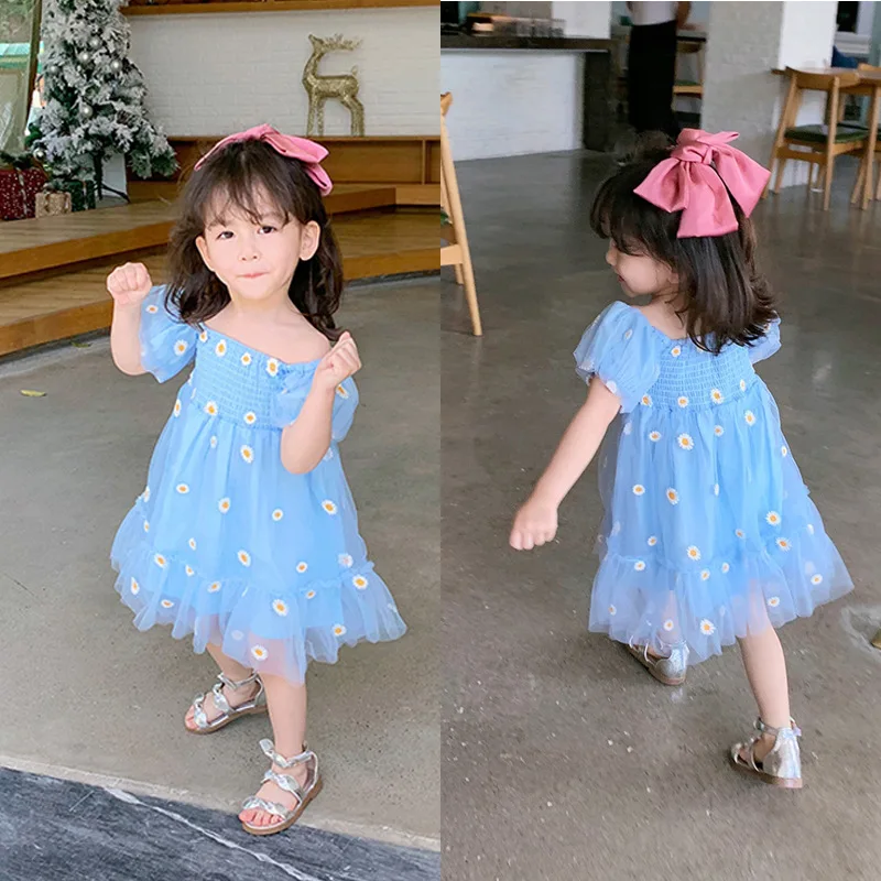 

Summer Baby Girls Off Shoulder Fashion Royal Blue Kids Girls Elegant Flower Girl Dress Princess Party Dress Skirt Outfit Clothes