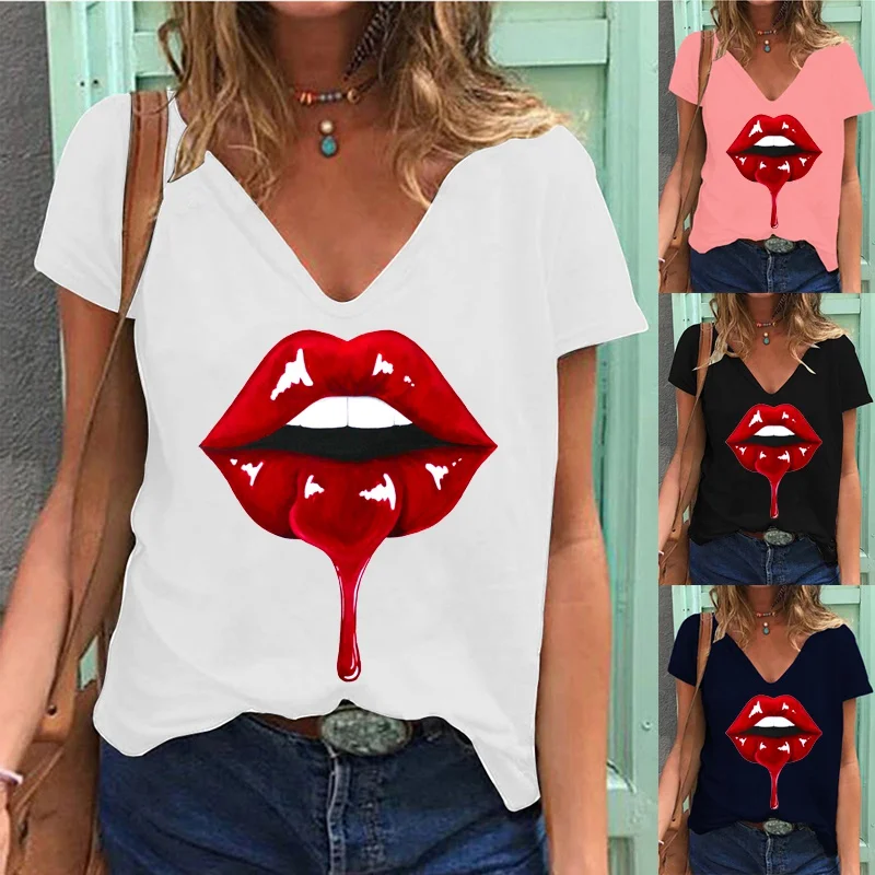 Женская летняя футболка с V-образным вырезом коротким рукавом | одежда
