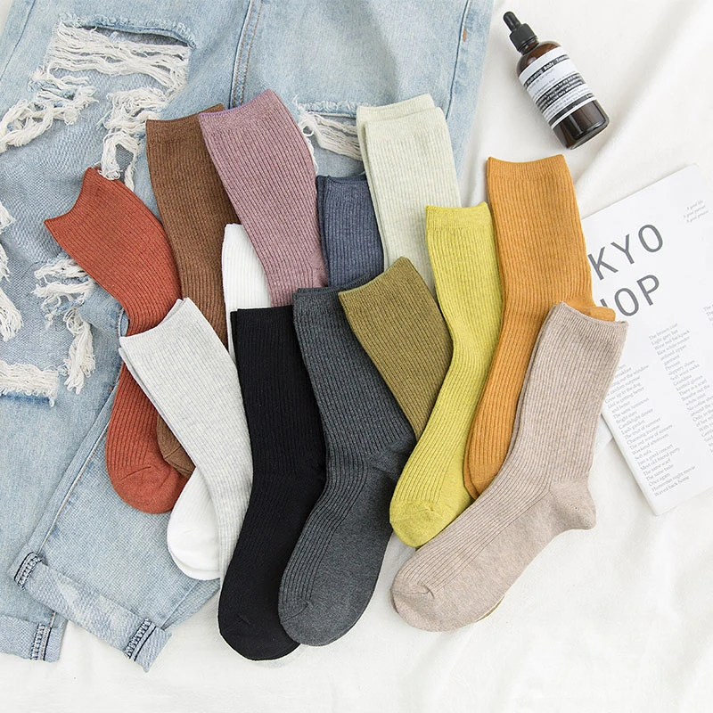 

Women Socks 2022 New Fashion Cotton Solid Color Simplicity Cotton Breathable Retro Casual Socks For Women Color Crew Socks Girls
