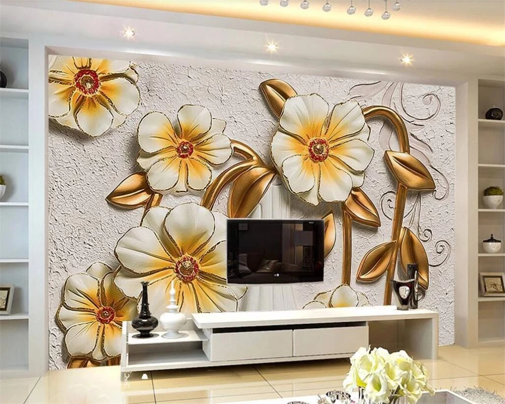 Обои на заказ бежевые 3d розы рельефные фото простые декоративные обои для стен 3 d