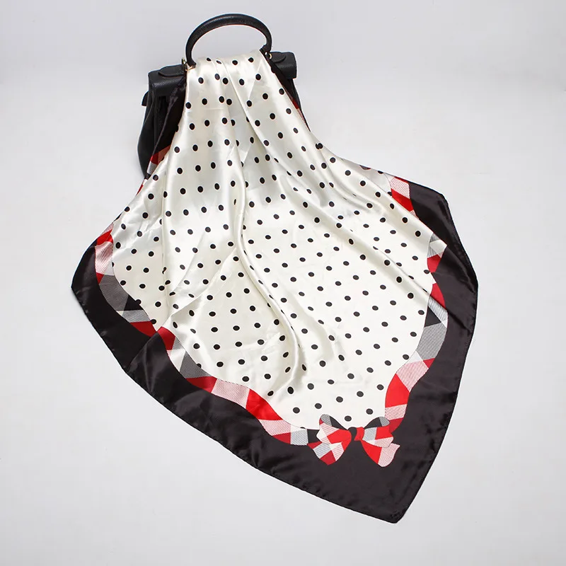 Платок женский Шелковый 90x90 атласный квадратный в горошек 2020 |