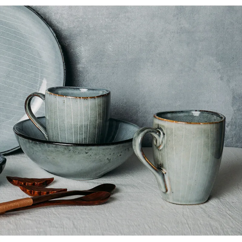 Японская винтажная кофейная кружка креативная персональная в полоску ручная