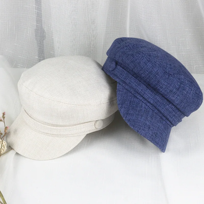 Бейсбольная кепка из хлопка и льна плоская темно-синяя универсальная британская