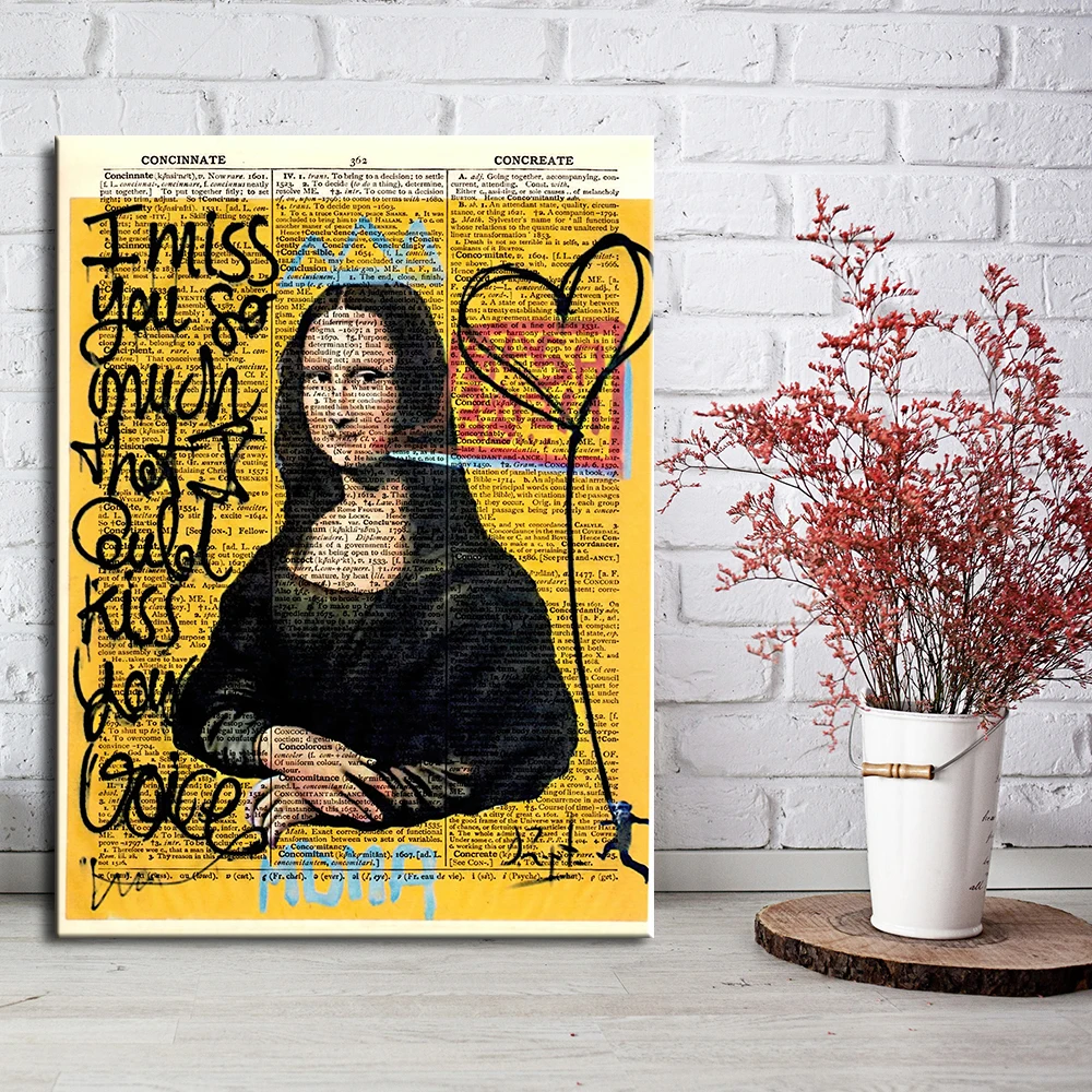 

Mona Lisa Graffiti Canvas Painting Wall Art Posters And Prints I MISS YOU SO MUCH Graffiti Wall Pictures For Living Room Decor