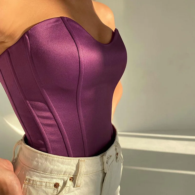 

Sexy Satin Cut-Out Tube Tops Bustier Women Strapless Backless Cropped Feminino Sexy Skinny Corset Top 2021 Summer Streetwear