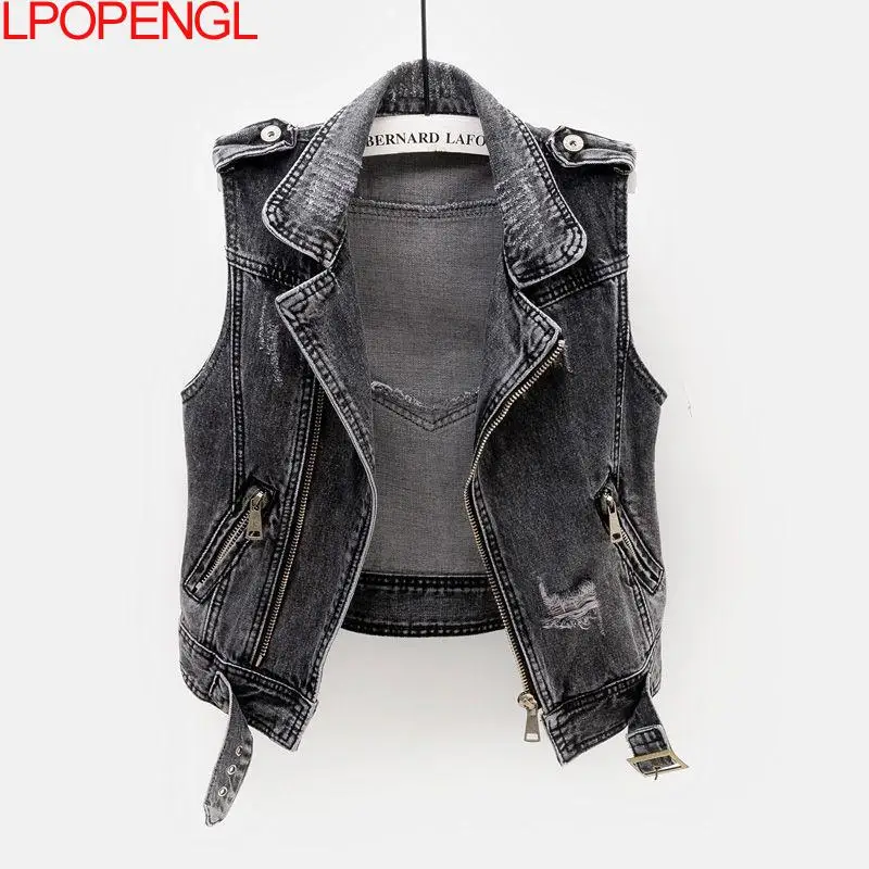 

Denim Vest Women Short 2021 Vest Korean Casual Denim Cardigan Plus Size Loose Sleeveless Jacket Women Retro Denim Jacket
