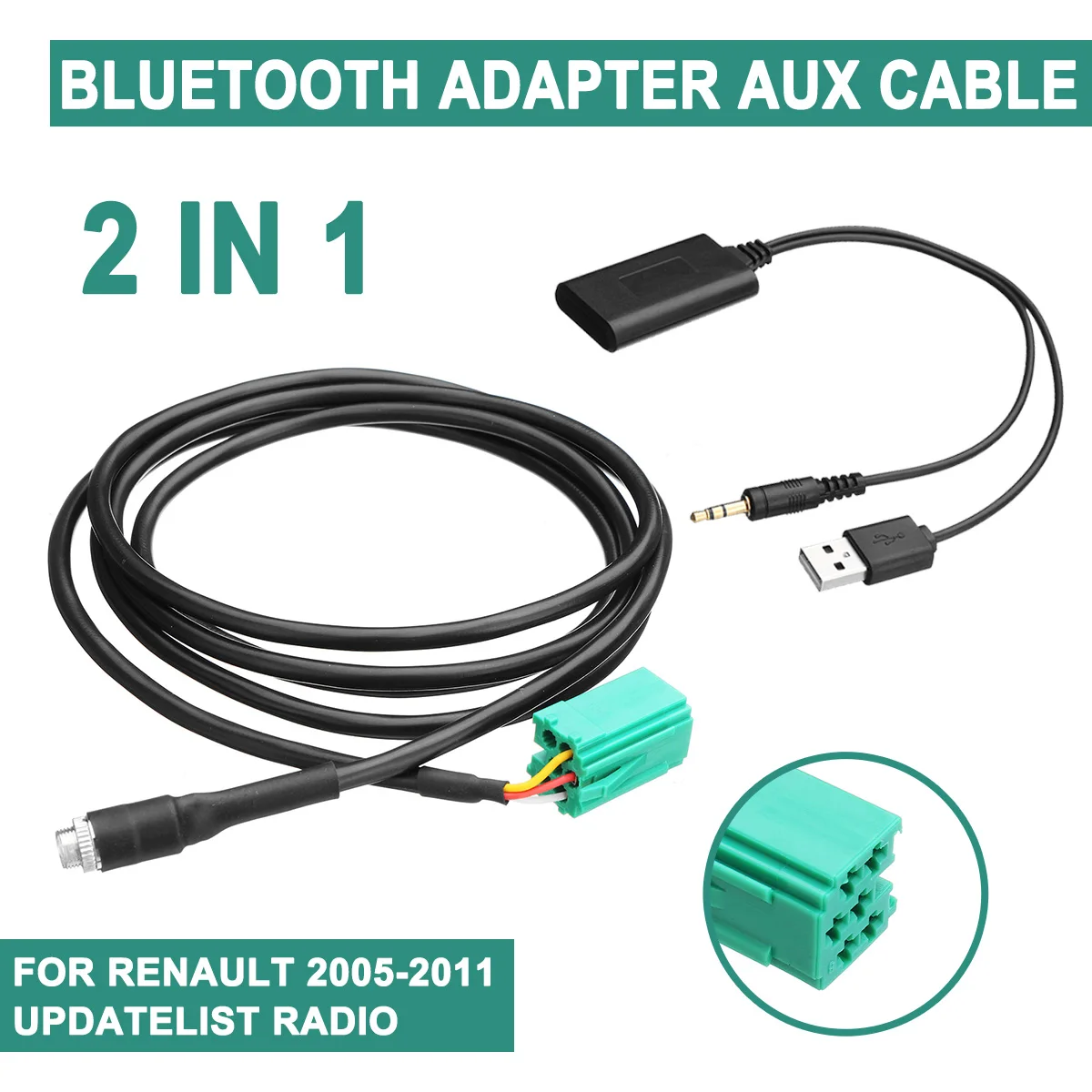 

2 IN 1 for Renault 2005-2011 Wireless USB/AUX Audio AUX Cable Music Adapter bluetooth Receiver Car Stereo Updatelist Radio Kit