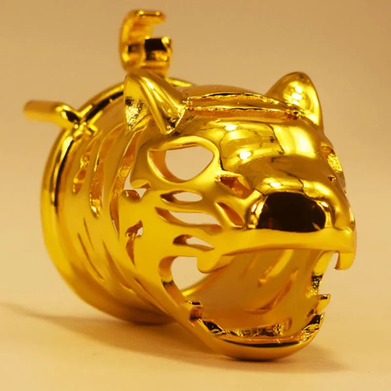 Позолоченные голова тигра в клетку с изогнутым металлическое кольцо для члена
