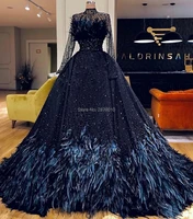 haute couture high neck ball gown evening dress floor length beaded sequins feathers tulle prom dress lady dress formal dress