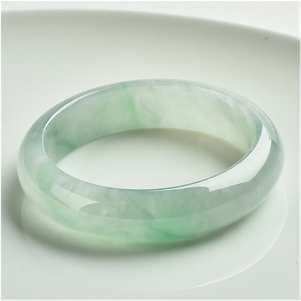 

Natural Myanmar Jadeite Ice Green Bracelet Elegant Princess Jewelry Emerald Handcarved Bangles
