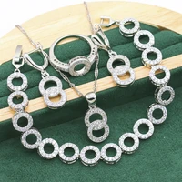 exquisite white crystal 925 silver jewelry sets for women wedding bracelet earrings necklace pendant ring christmas gift 4pcs