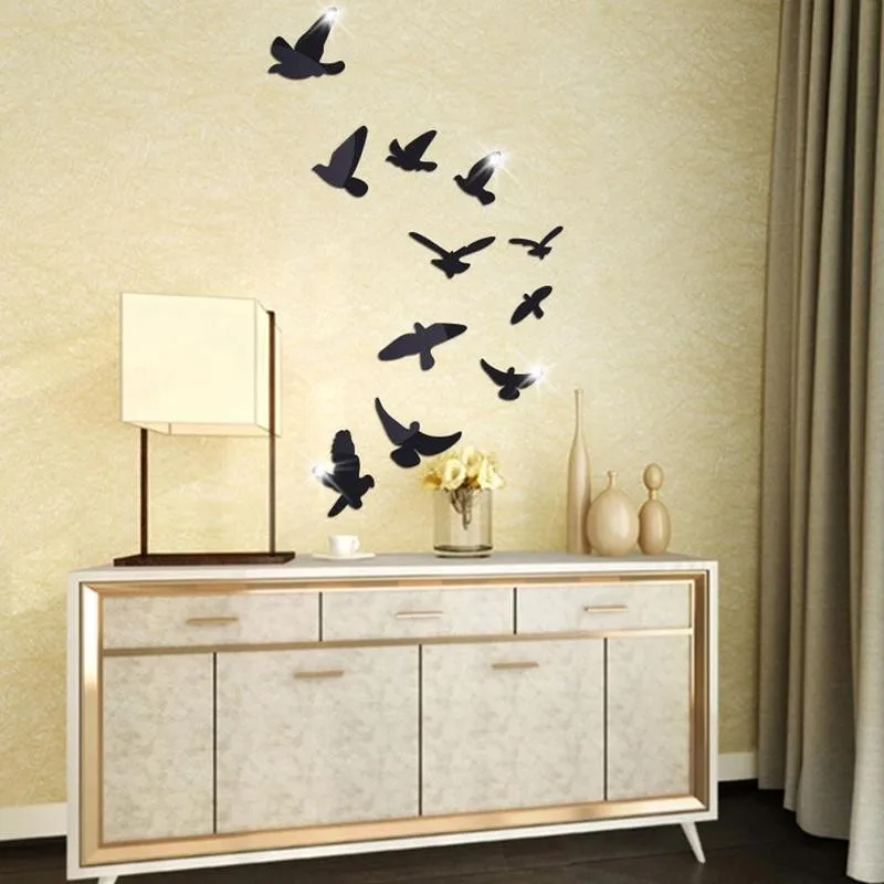 Акриловые Diy птица зеркало стены Стикеры светильник Вес легко Спальня для