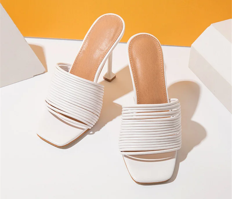 

Square Toe Womens Slipper Shoes Summer Mules Sandals Multi Knot Sexy High Heel Slides Ladies Rome Shoes Women Slippers Flip Flop