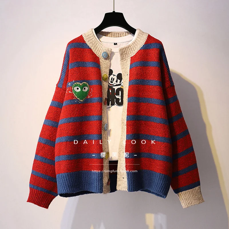 

Women Autumn Winter Over Knitted Cardigan Casual 2022 Hooded Striped Sweater Zipper Long Sleeve Crochet Outerwear Tops